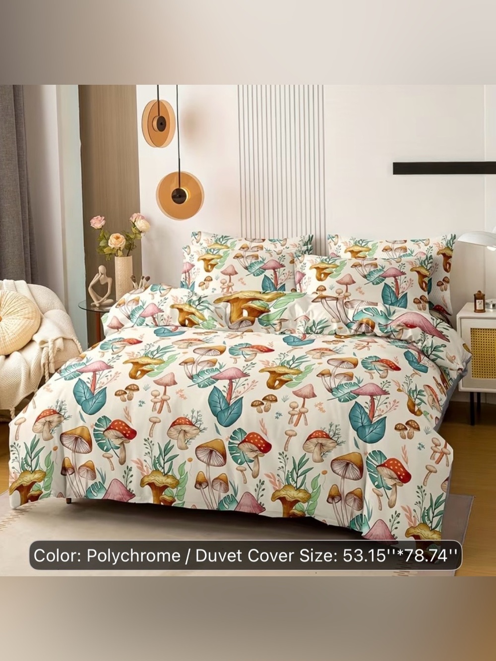 Polychrome Mushroom Botanical Duvet Cover / Fitted Sheet- Cream Multicolor Full